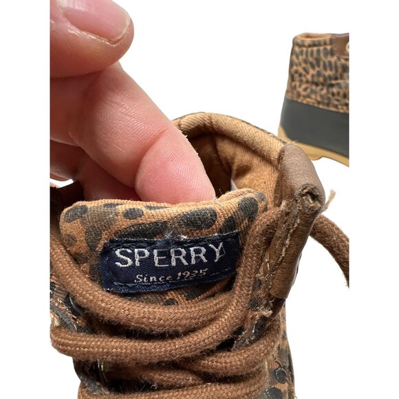 Sperry Girls Leopard Print Duck Boots Rubber Sole Lace-Up Size 8M - Picture 10 of 14